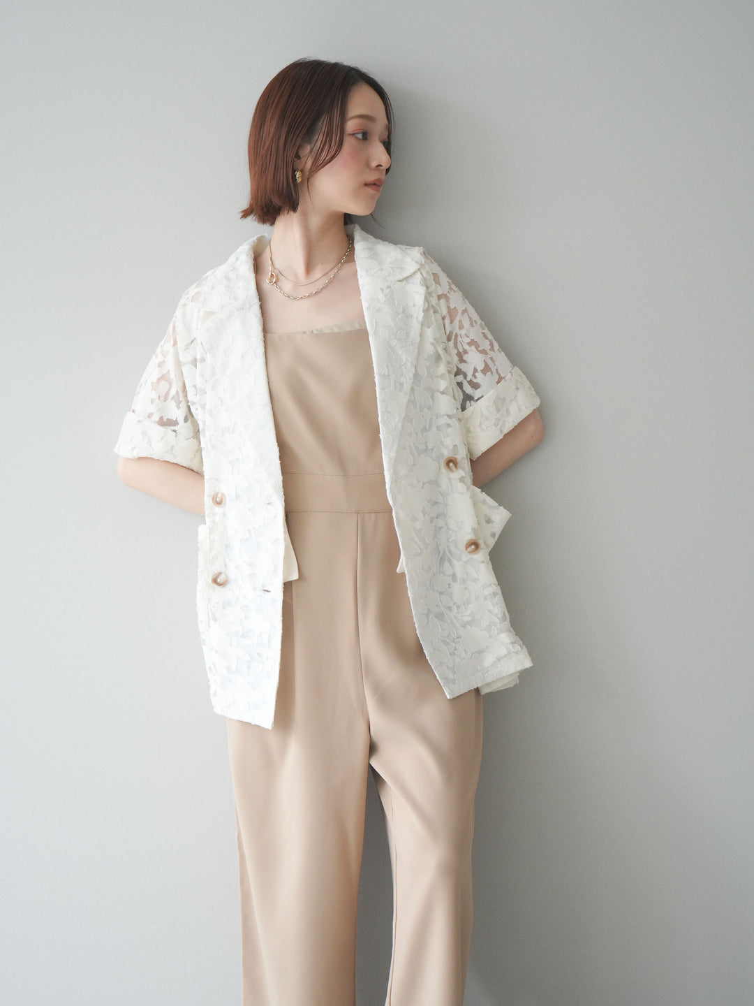 [予約]ショルダーリボンサロペット/beige