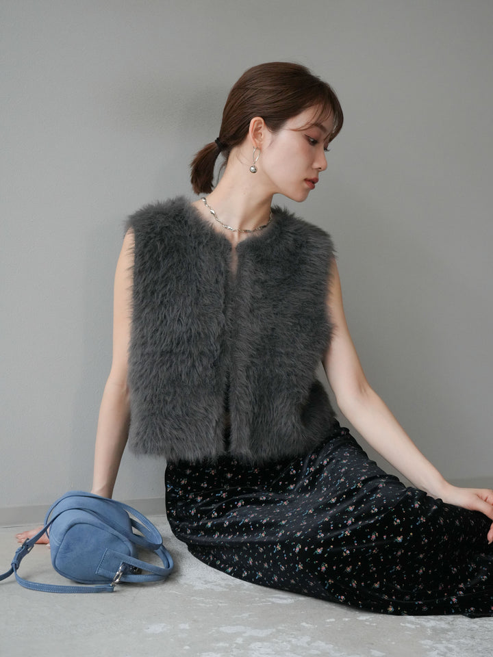 [予約]ミンクライク前後2WAYショートジレ/チャコール