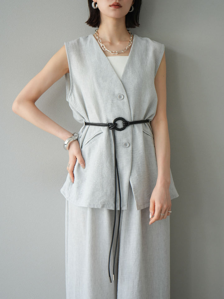 [SET]ベルト付リネンタッチベスト＆ワイドパンツSET UP(2set)