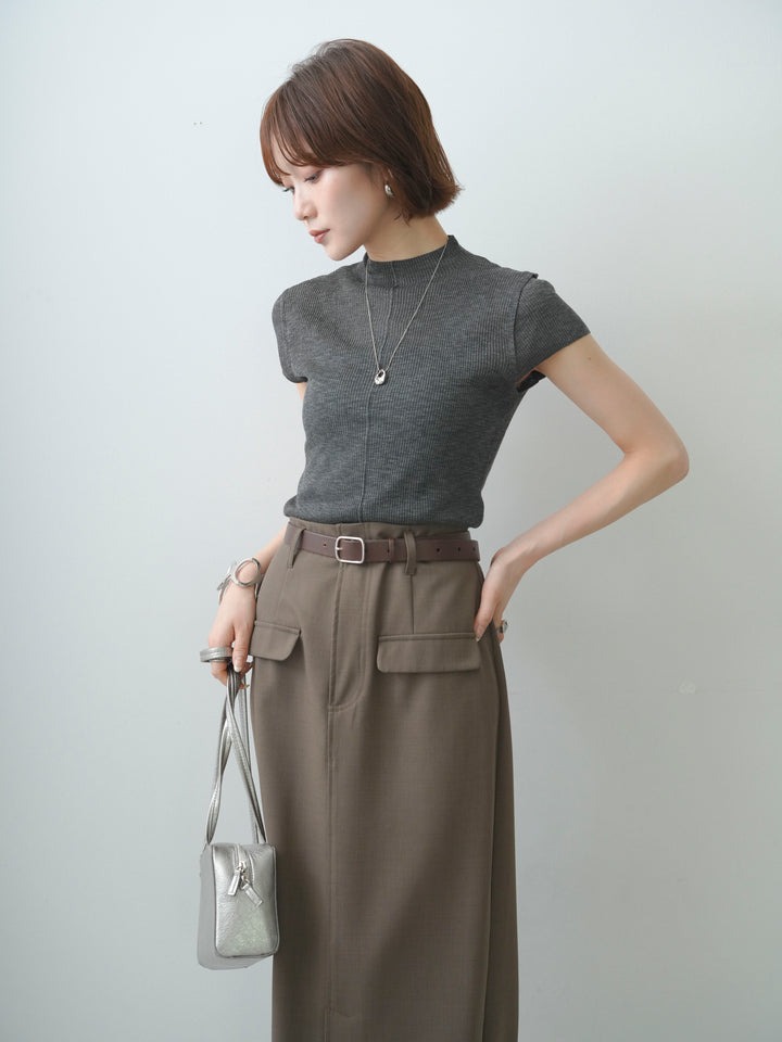 [予約]シアーバックボタンリブニットトップス/gray