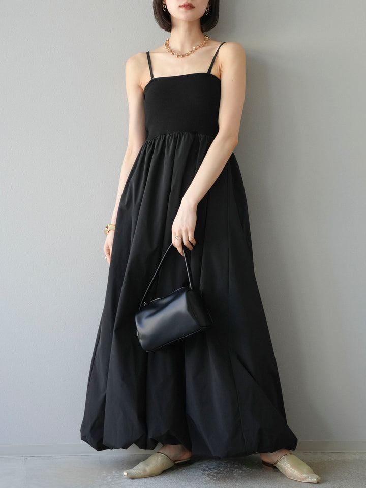 [予約]異素材ドッキングカップ付ベアキャミバルーンワンピース/ブラックブラック