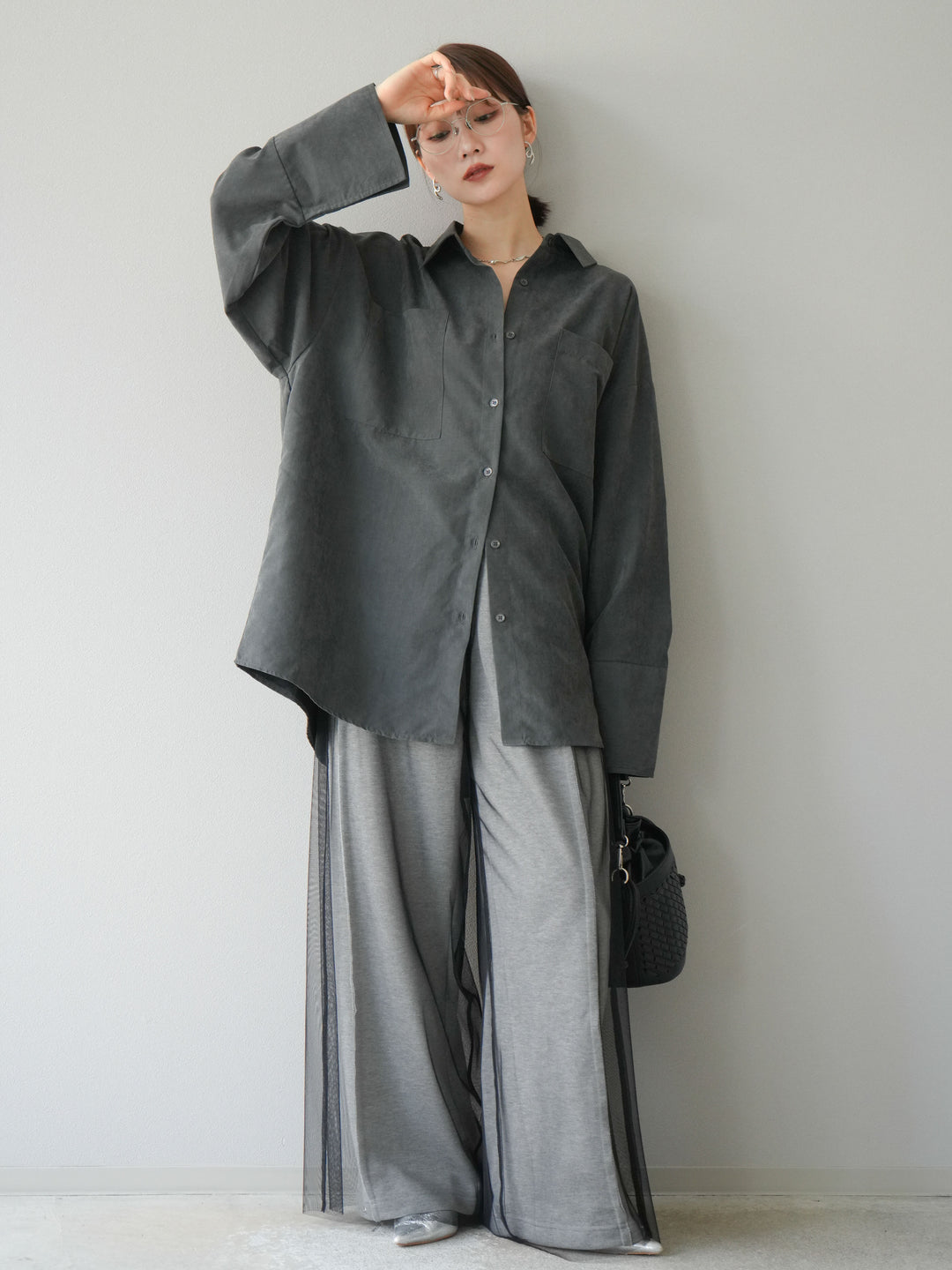 [予約]チュールワイドパンツ/ブラック