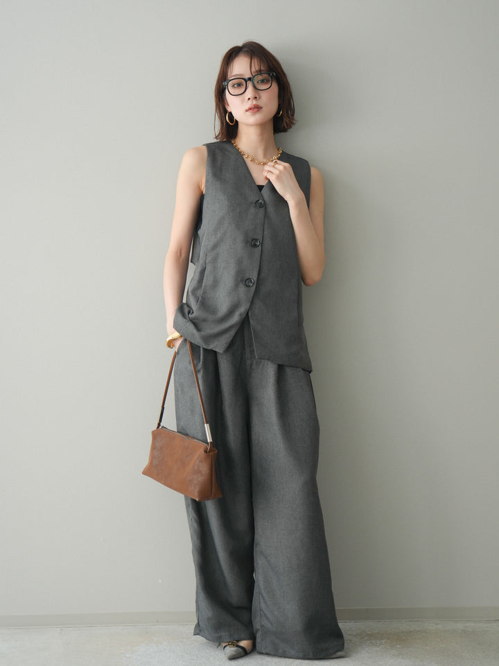 [予約]リネンライクタックワイドパンツ/charcoal
