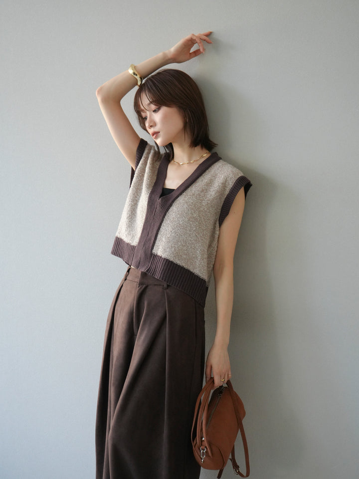 [予約]ブークレバイカラーニットベスト/ベージュ