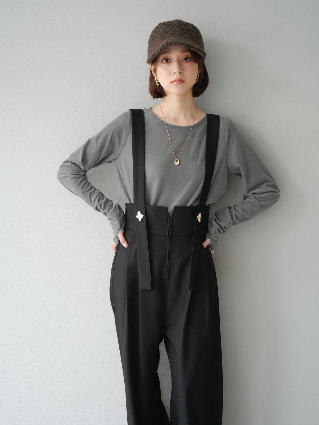 [予約]シアーベロアフィンガーホールトップス/グレー