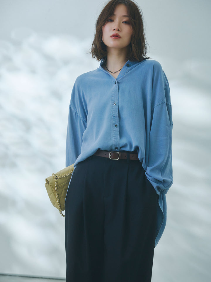 【Allure】[SET]テンセルデニムバックギャザーシャツ+テンセルデニムバックギャザーシャツ(2set)