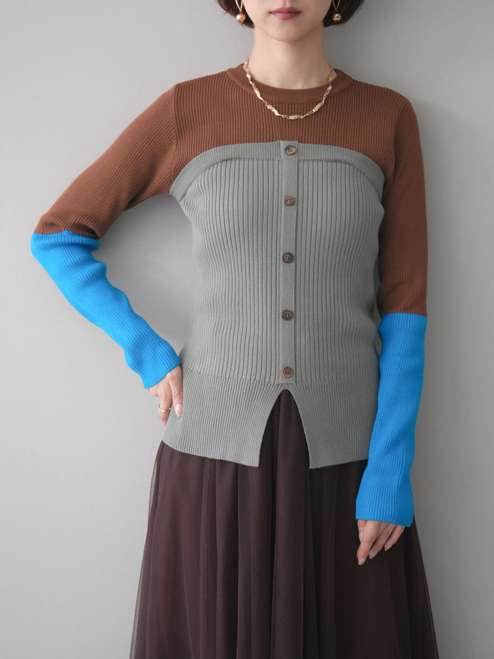 [SET]配色ビスチェドッキングリブニットトップス+選べるアクセセット(2set)