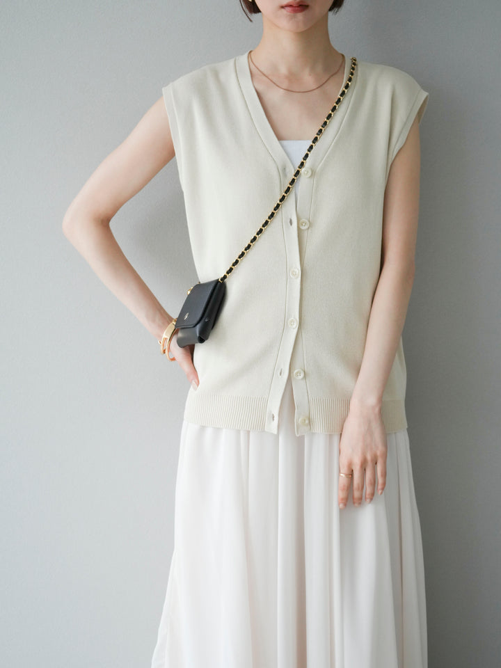 [SET]Vネックレーヨンニットベスト+選べるアクセセット(2set)