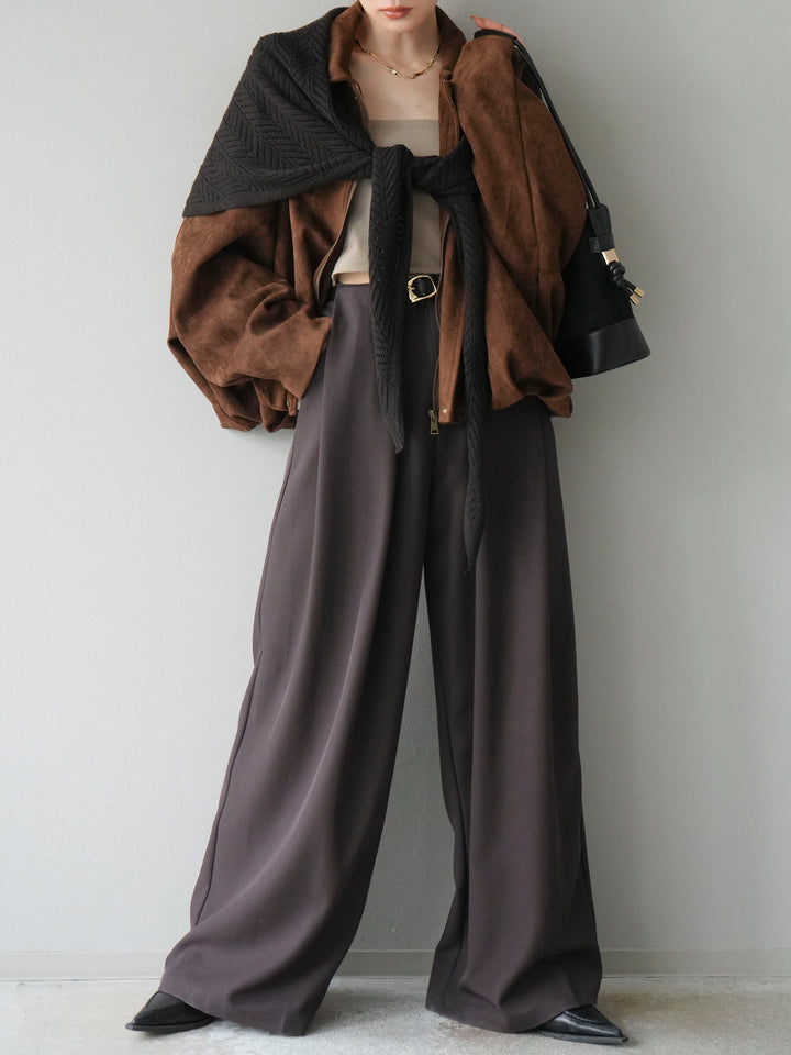 [SET] 麂皮外套+皮帶環設計寬褲（2套）