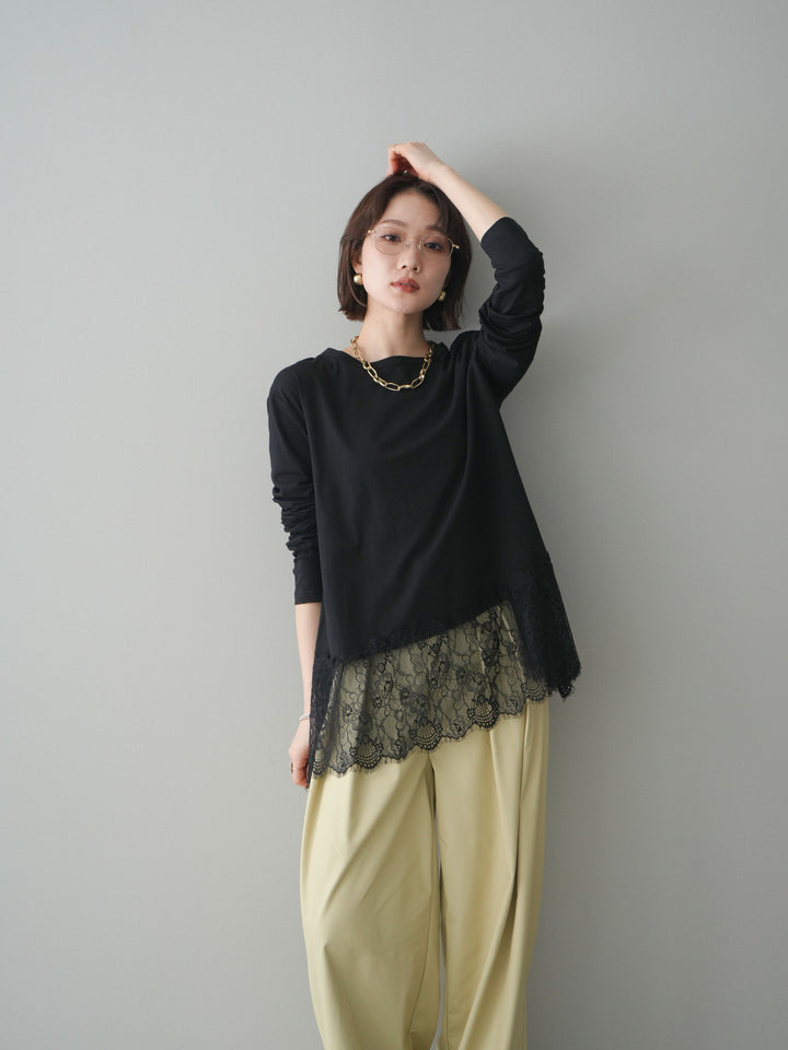 [SET]裾レースロングスリーブTシャツ+選べるアクセセット(2set)
