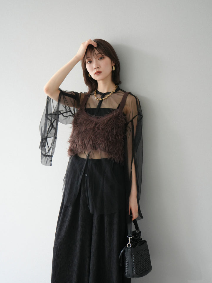 [予約]2WAYスリーブチュールシャツ/ブラック