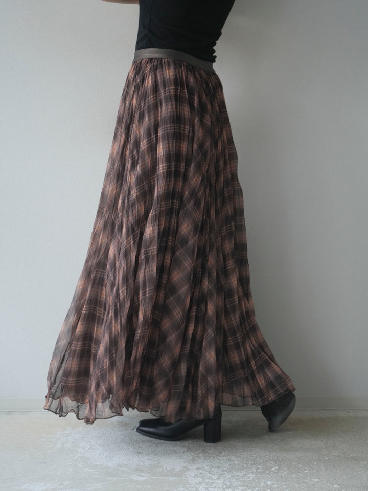 [予約]チェック柄ワッシャープリーツスカート/yellow