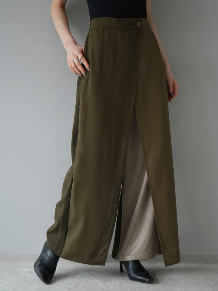 [Pre-order] Mixed material layered wrap design pants/khaki