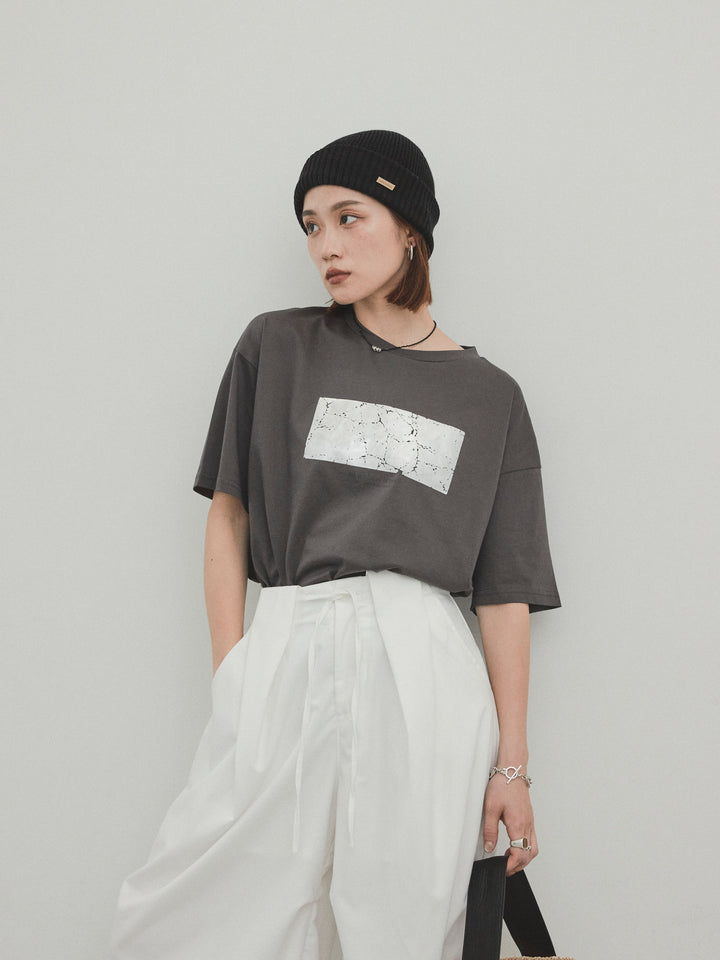 [予約]箔プリントドライタッチコットンTEE /チャコール