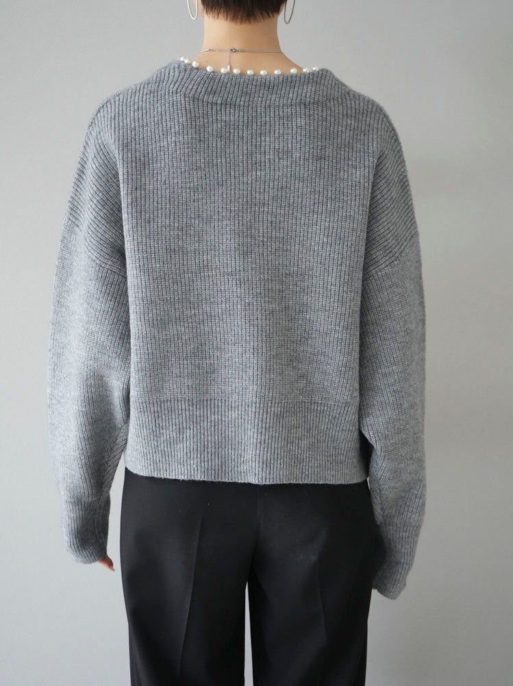 [Pre-order] Angora Touch Pearl Design Knit Cardigan/Gray