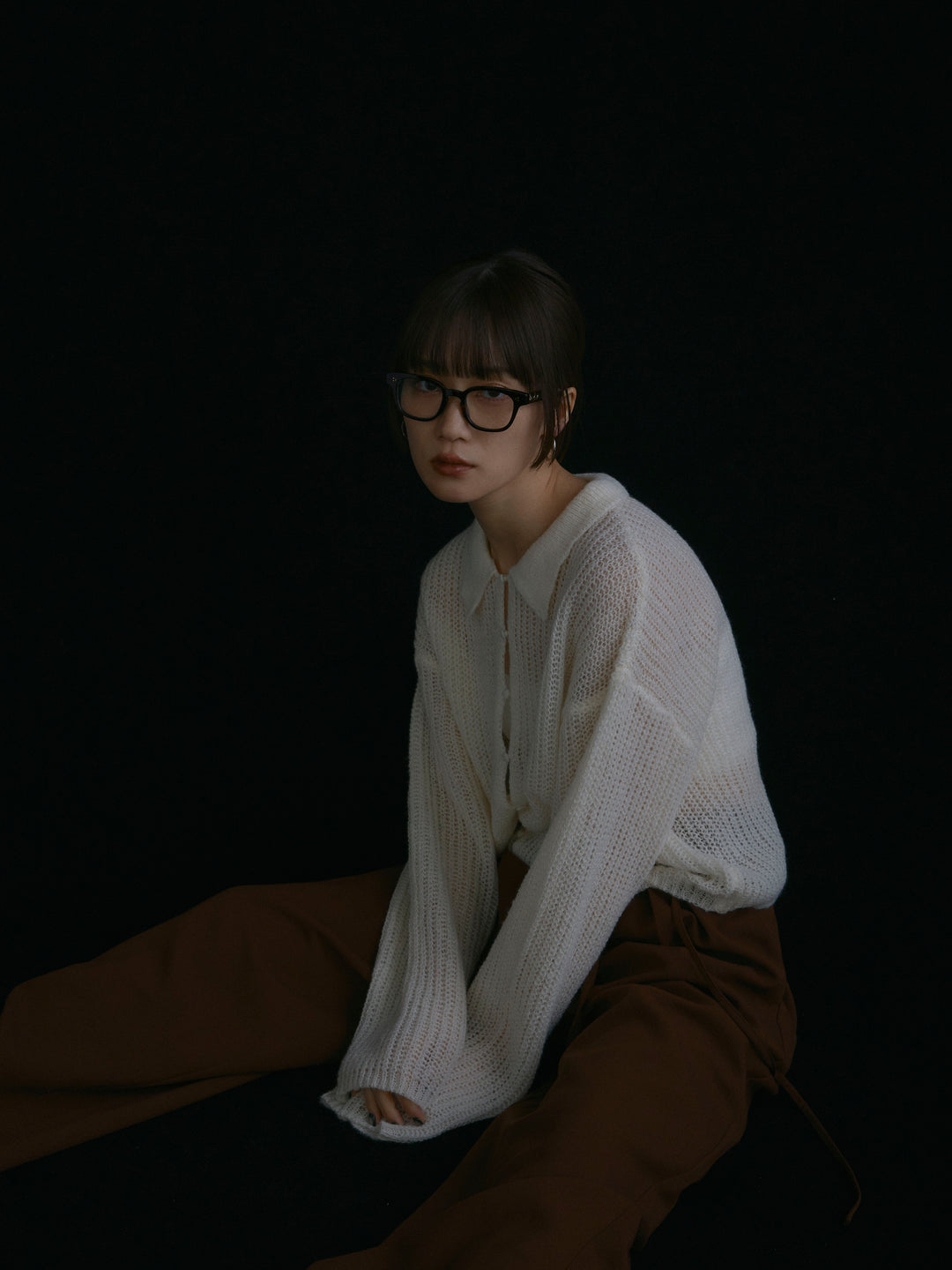 [予約]起毛片畦編みシアーポロニット/アイボリー