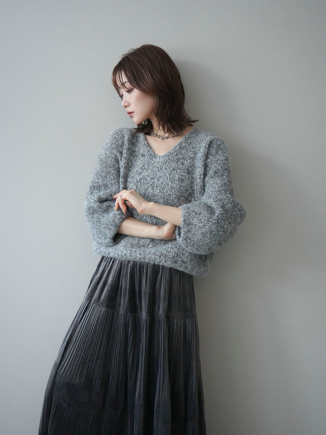 [SET]Vネックミックスヤーンニットプルオーバー+Vネックミックスヤーンニットプルオーバー(2set)