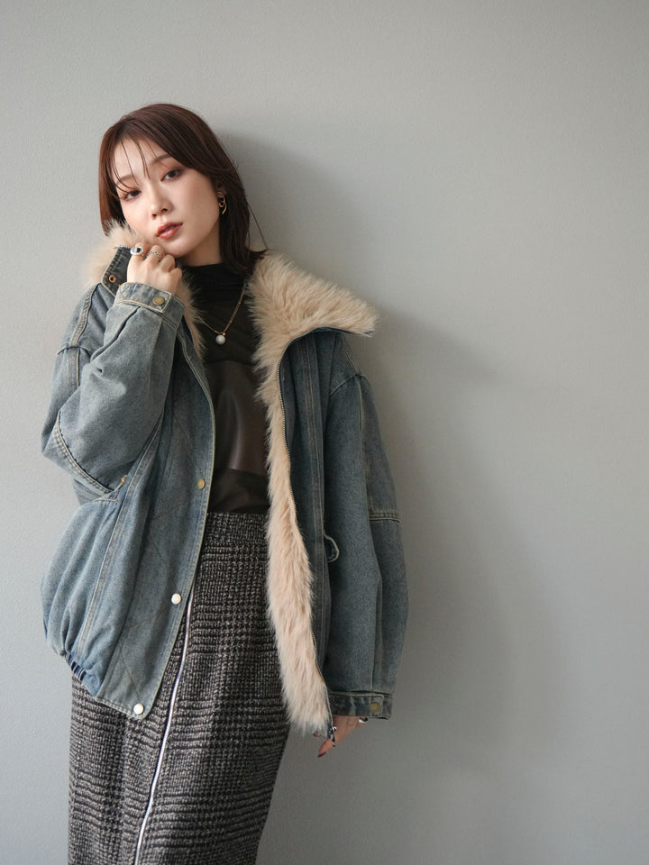 [SET]デニムxファーブルゾン+選べるアクセセット(2set)