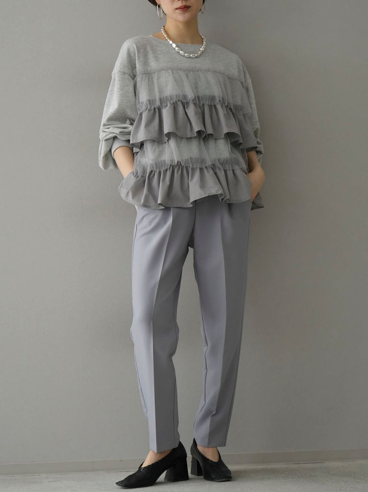 [Pre-order] Tulle frill fleece pullover/heather gray