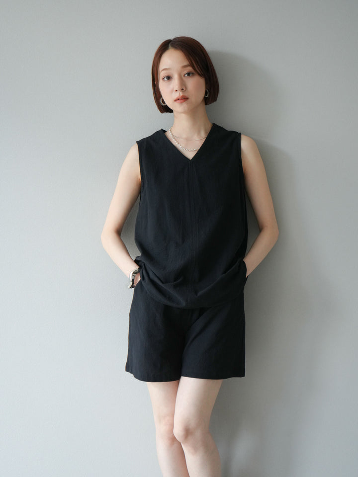 [套裝] 亞麻V領襯衫和短褲套裝 + 可選配件套裝（2 套）