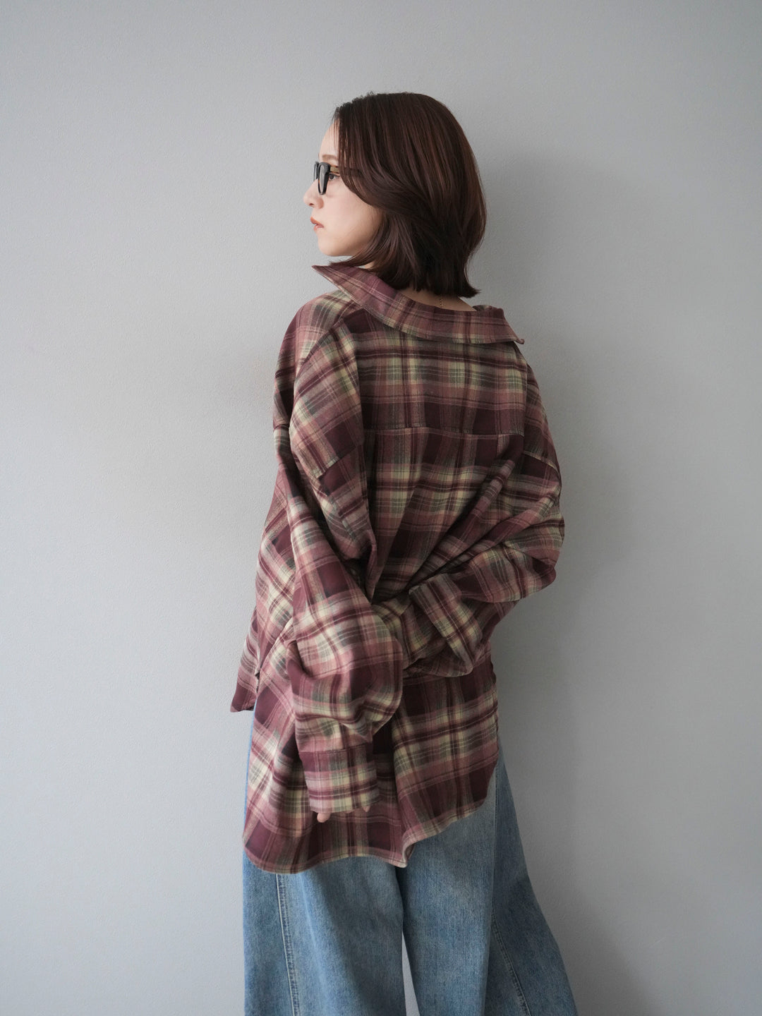 [予約]マルチウェイチェックシャツ/bordeauxbeige