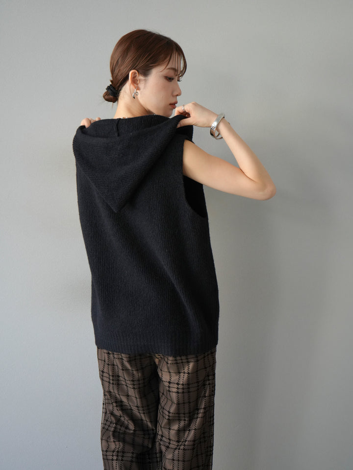 [予約]ノースリーブニットパーカー/ブラック