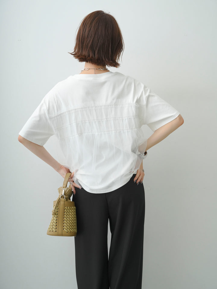 [予約]ギャザーチュールドッキングTEE/white