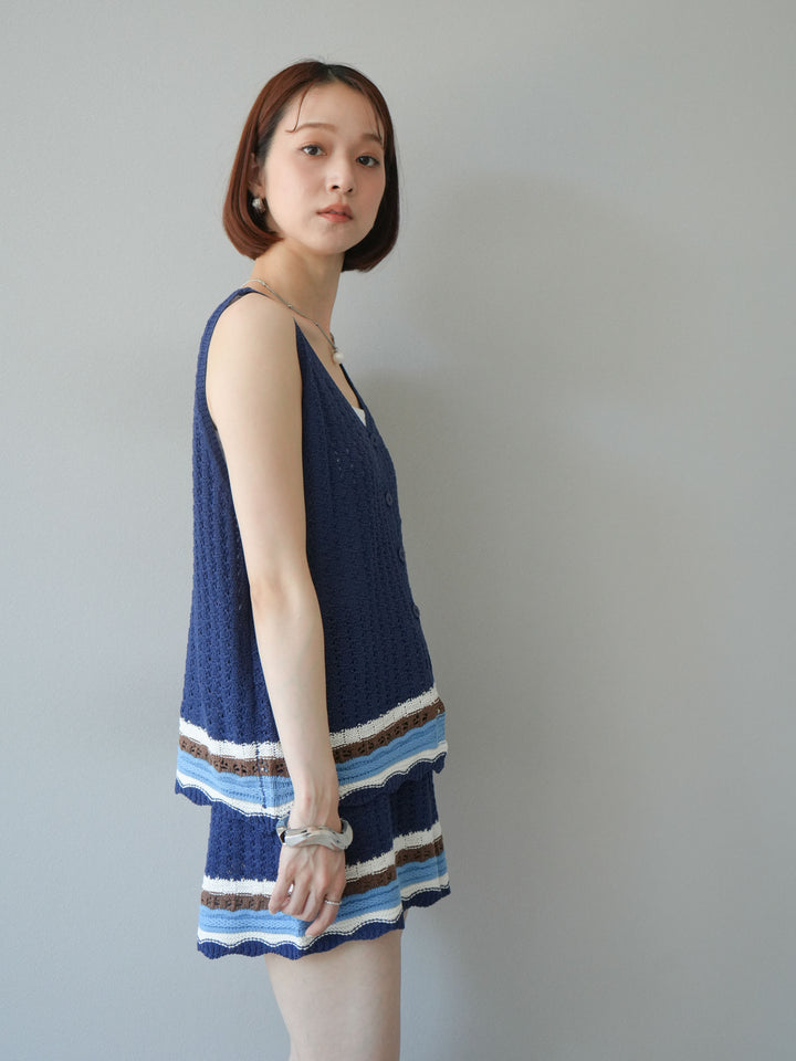 [SET]裾マルチボーダーニットベスト＆ショートパンツ SET UP(2set)