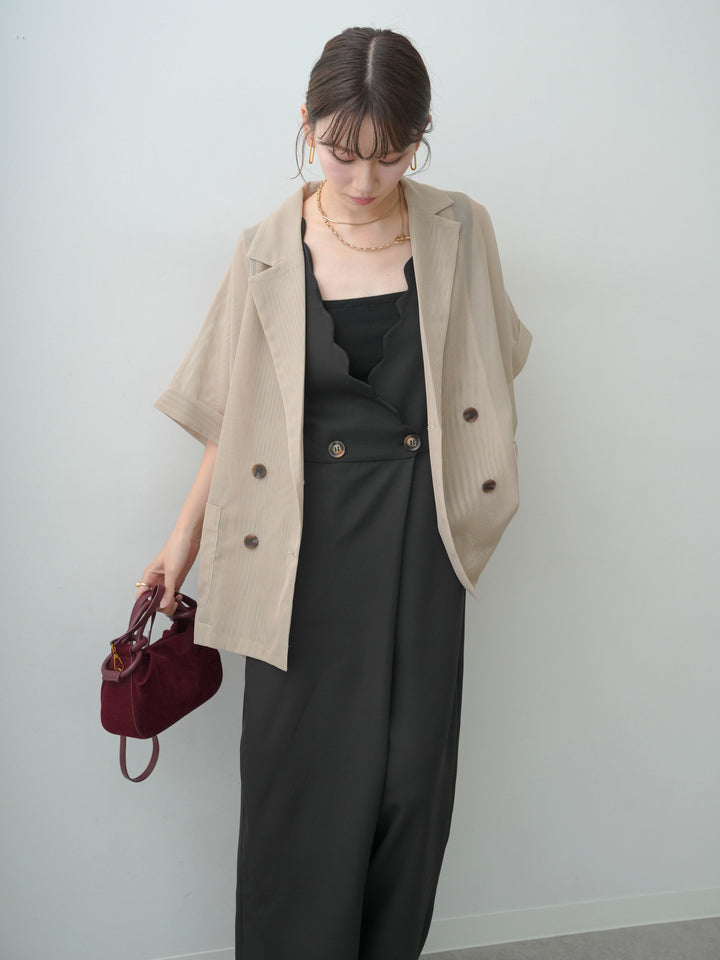 [予約]スカラップデザインサロペット/black