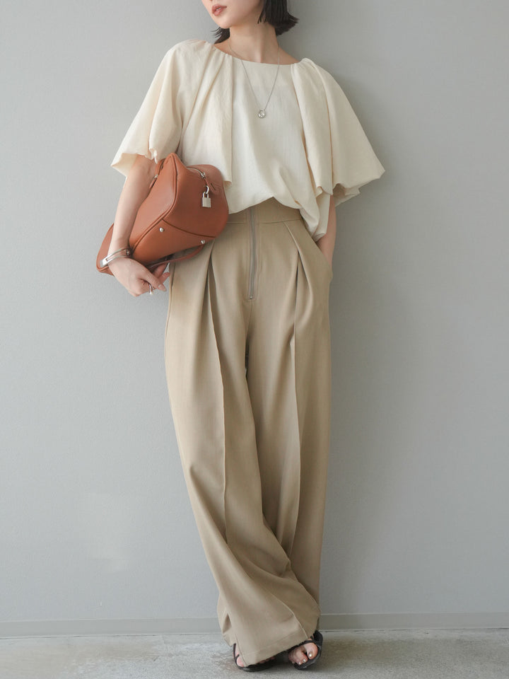 [予約]バルーンスリーブタックデザインブラウス/アイボリー