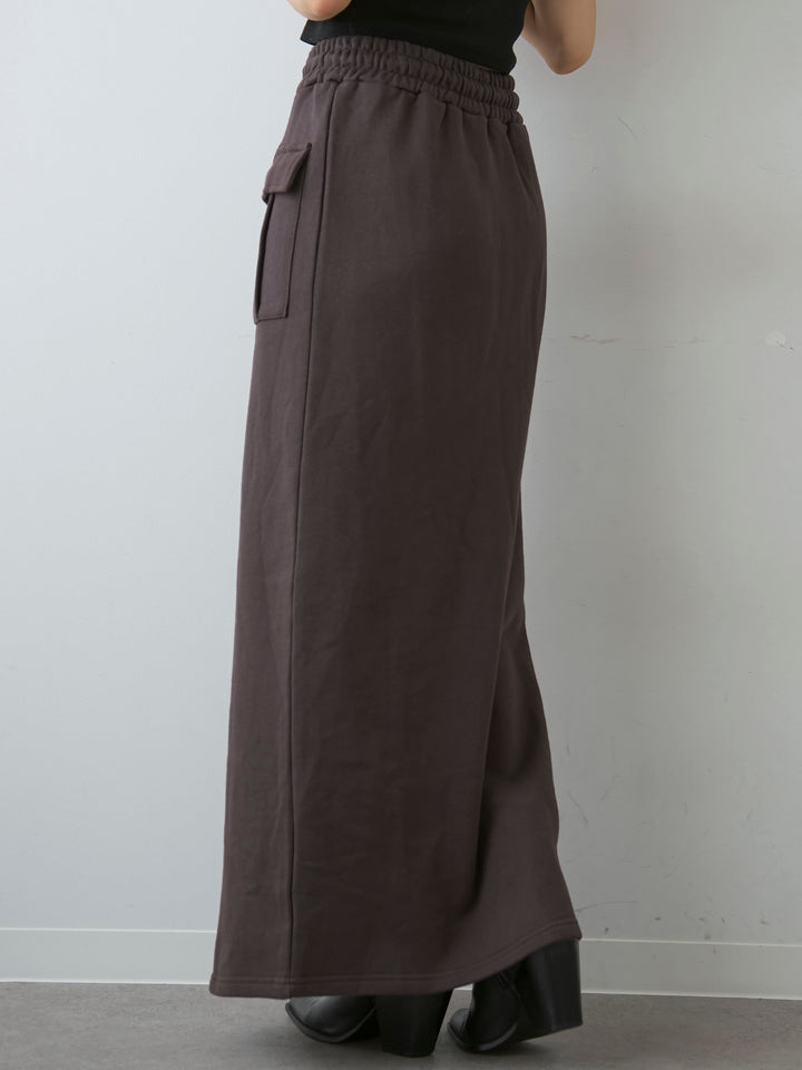 [予約]フロントZIPポケットデザインスウェットスカート/charcoal
