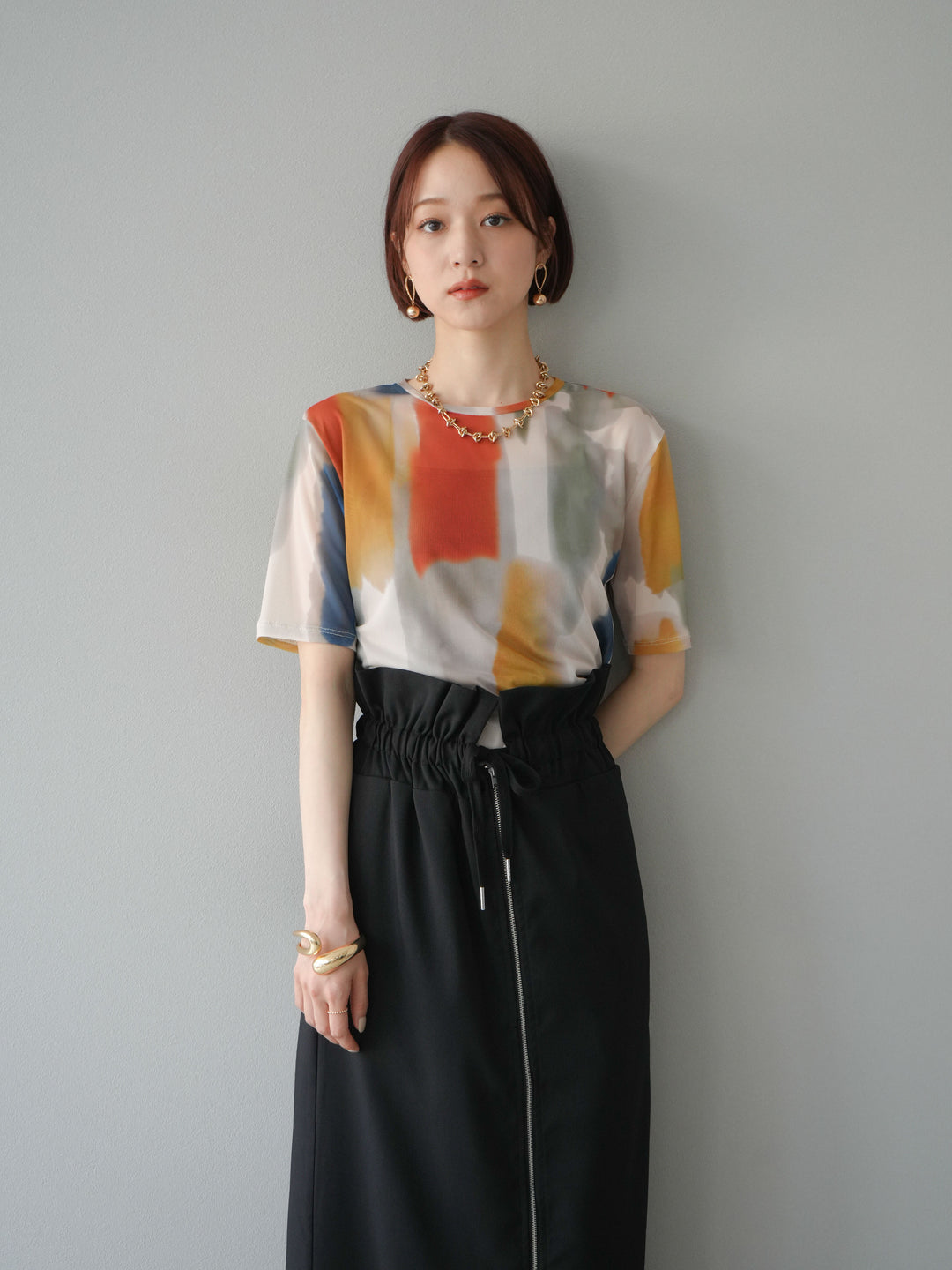 [套裝] 水彩藝術透視T卹 + Heather Ester 褶皺拉鍊裙 (2套)