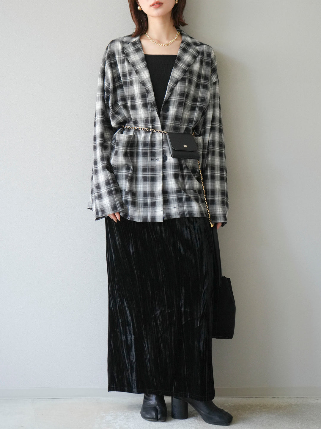 [予約]チェックシャツジャケット/ブラック