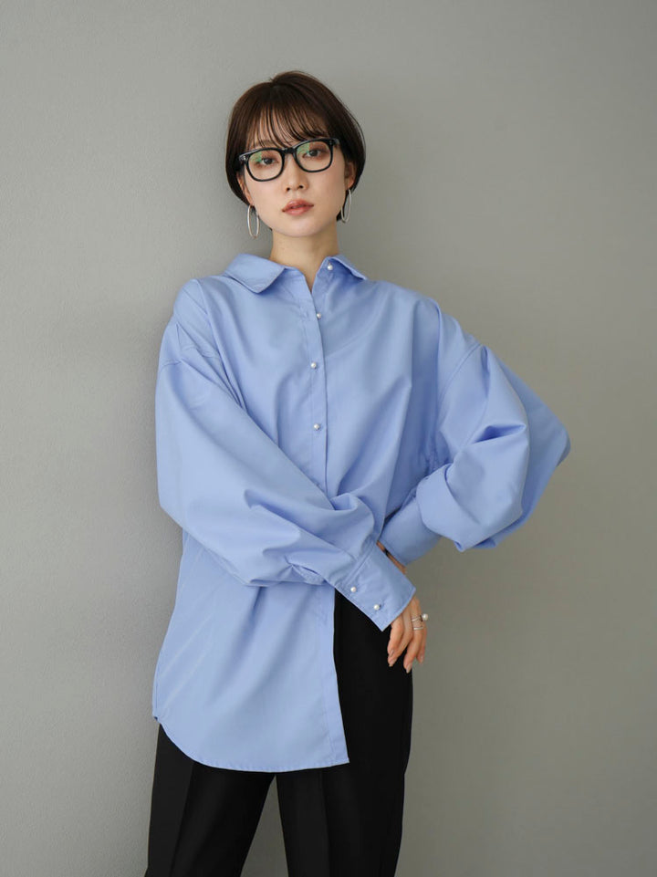 [Pre-order] Pearl button volume sleeve shirt/blue