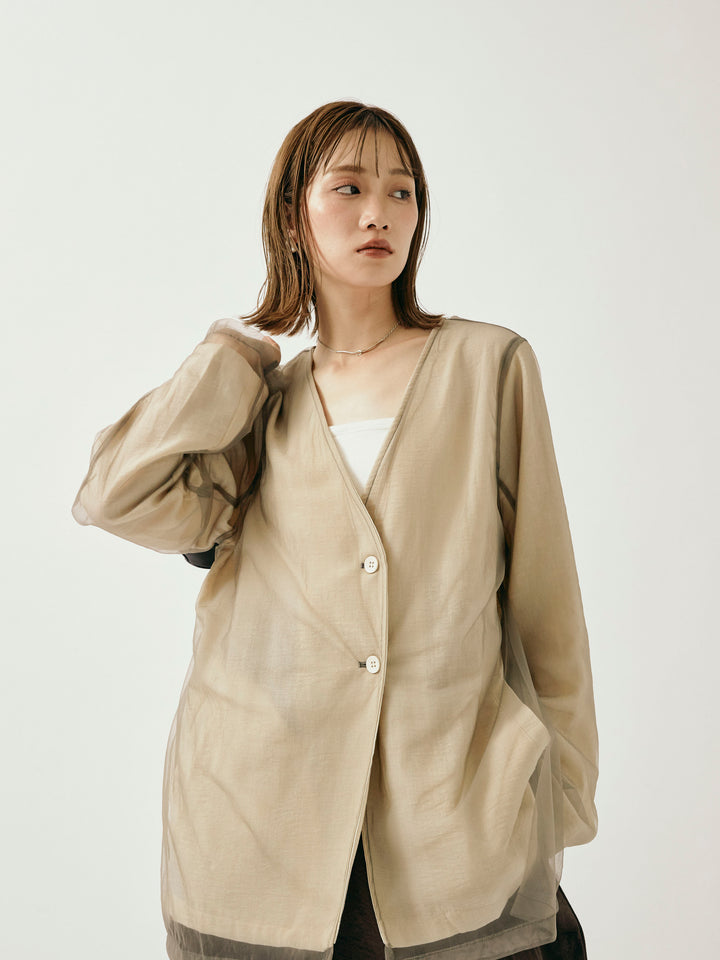 [予約]チュールレイヤードVジャケット/アイボリー