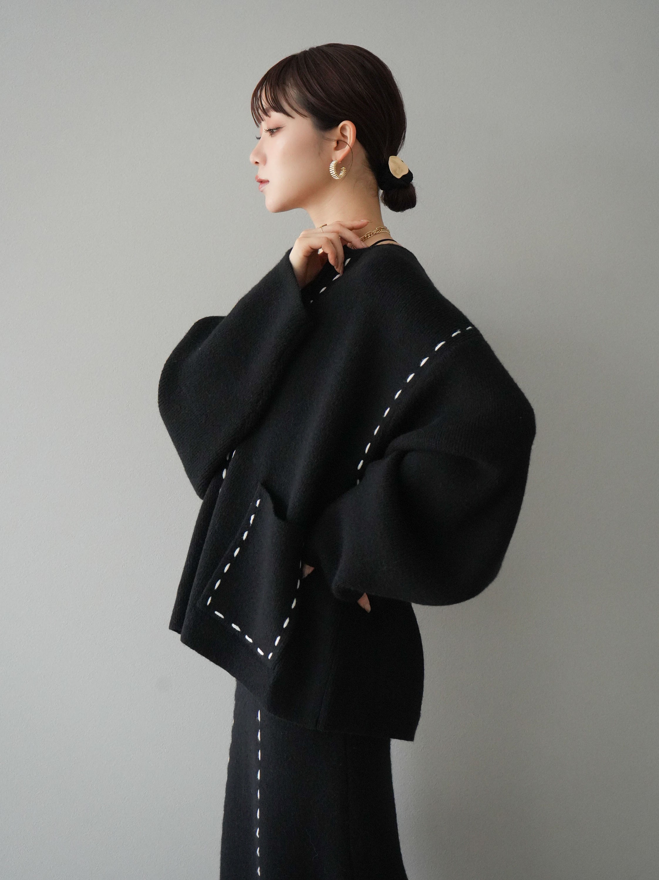 Cen. ダブルステッチニットカーディガン