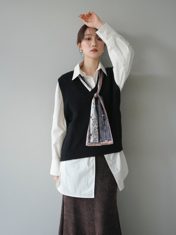 [予約]スカーフ付きニットベスト/black