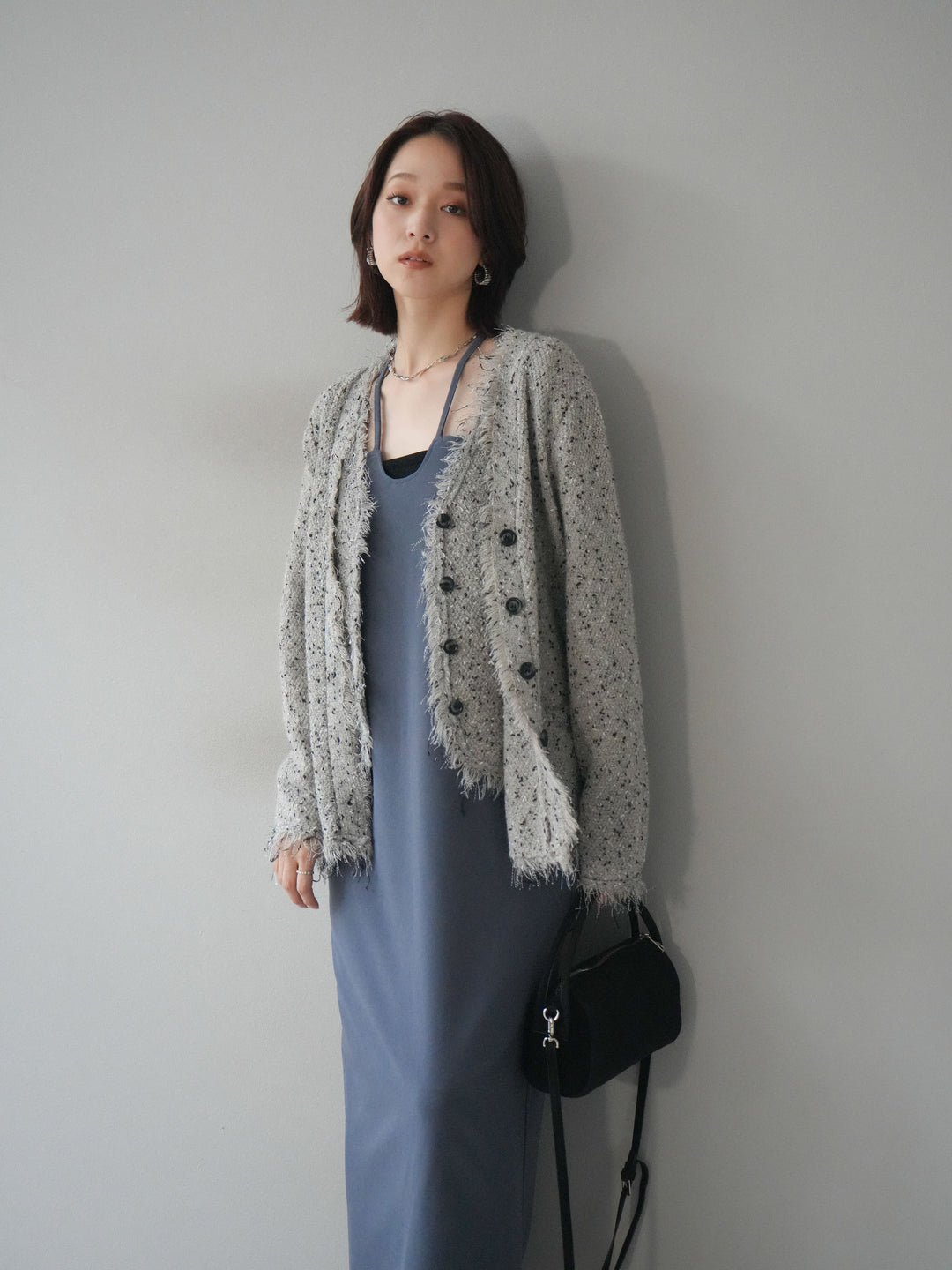 [予約]ネップフリンジニットカーディガン/khaki