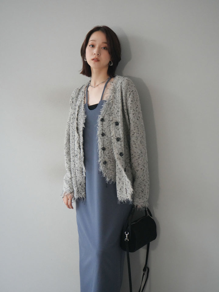 [予約]ネップフリンジニットカーディガン/khaki