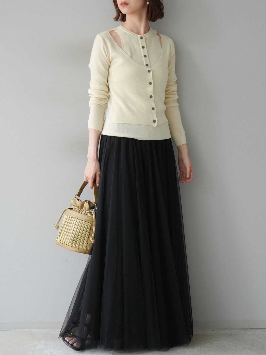 [予約]レイヤードデザインニットカーディガン/アイボリー