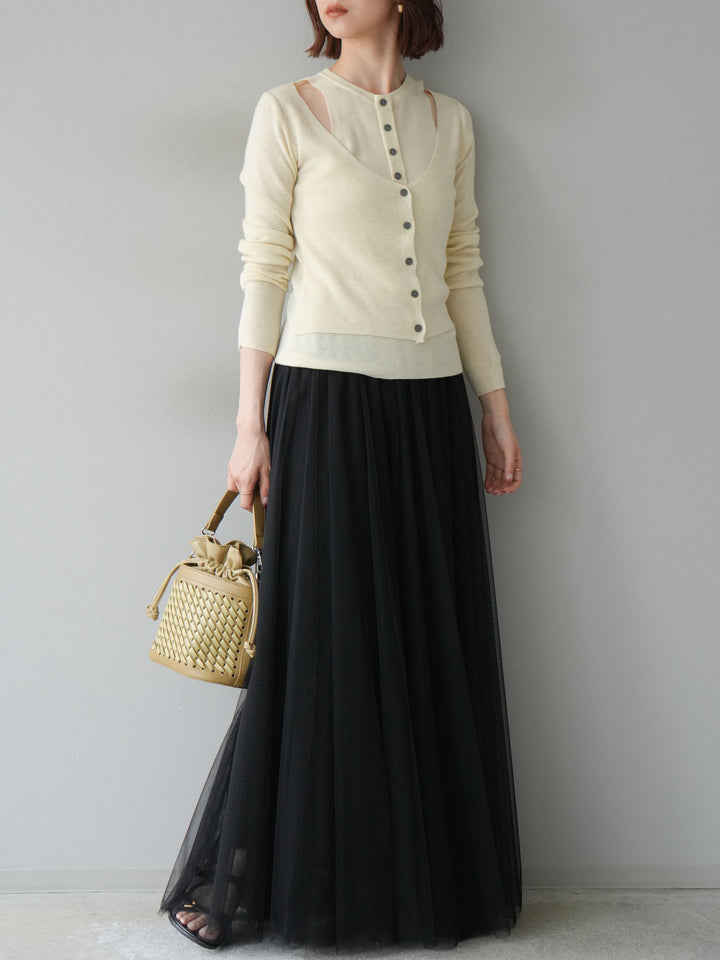 [予約]レイヤードデザインニットカーディガン/アイボリー