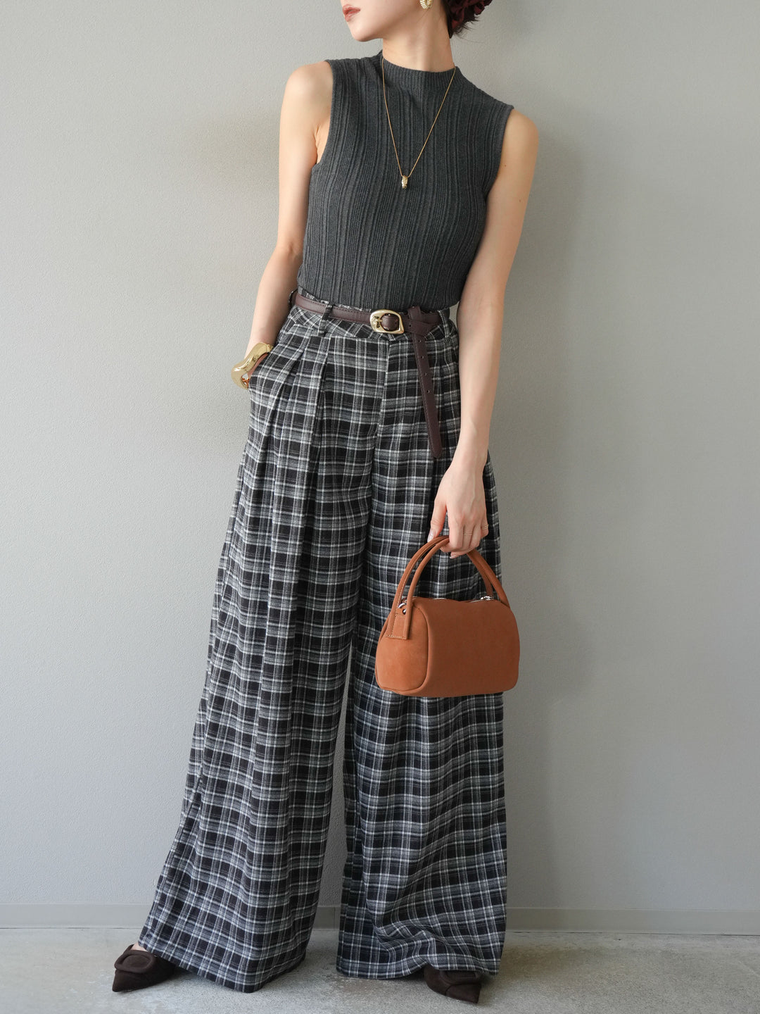 [予約]スリーブレスランダムリブニットトップス/グレー