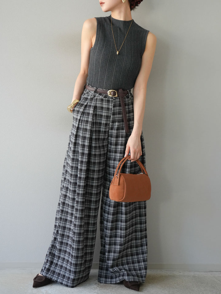 [予約]スリーブレスランダムリブニットトップス/グレー