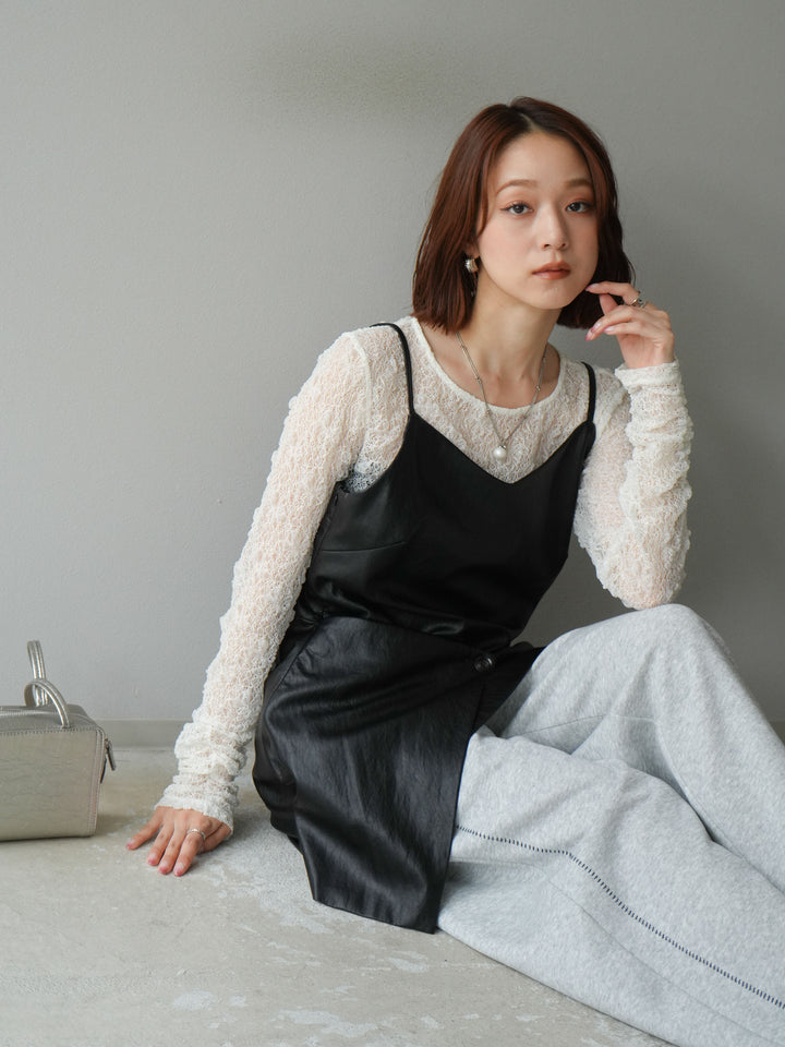 [予約]レイヤードレザーキャミソールチュニック/ブラック