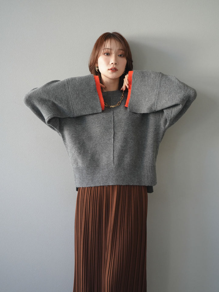 [予約]袖レイヤード配色ニットプルオーバー/charcoal
