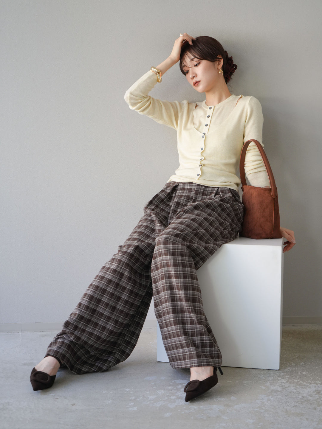 [予約]レイヤードデザインニットカーディガン/アイボリー