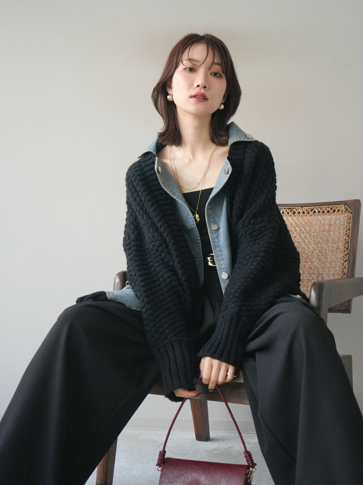 [SET]デニム襟レイヤードニットジャケット+デニム襟レイヤードニットジャケット(2set)