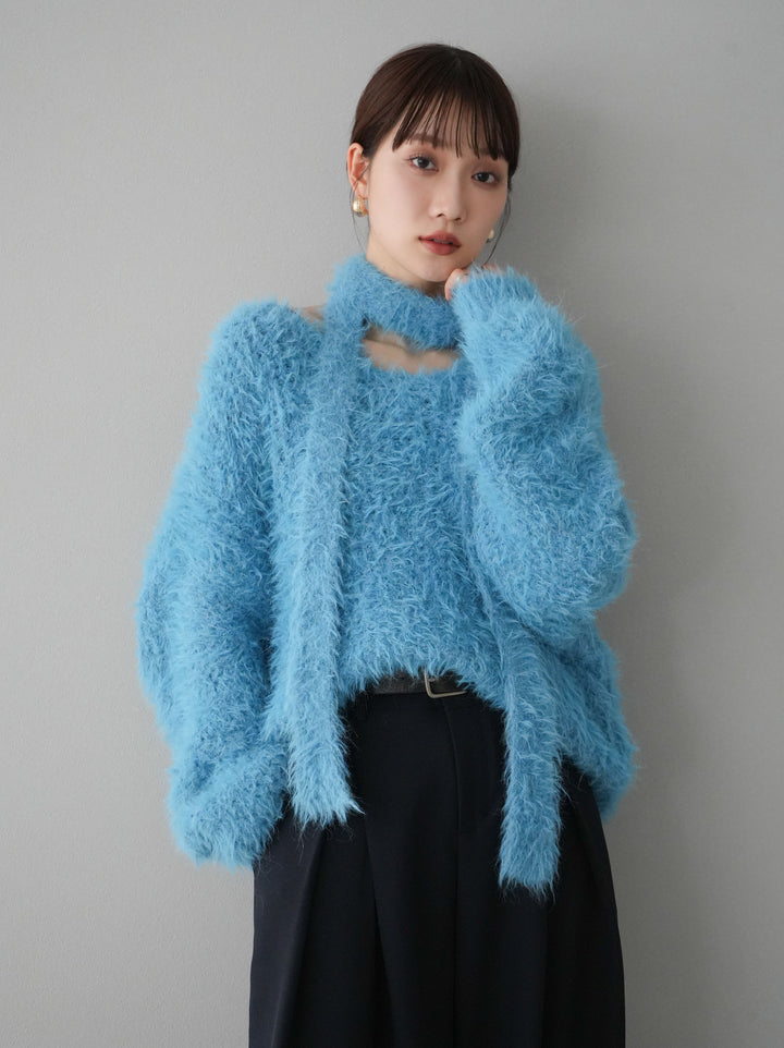 [預訂] 混紡毛絨針織披肩/藍色