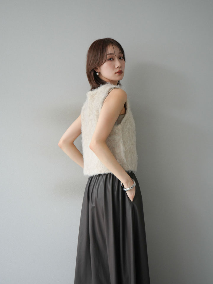 [予約]ミックスシャギーUネックベスト/エクリュ