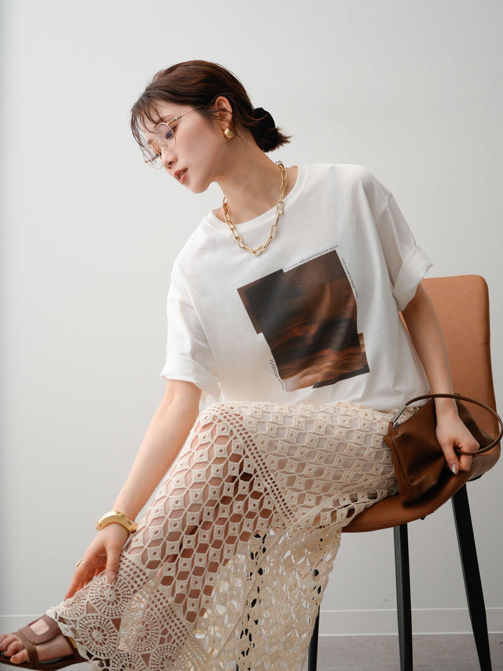 [SET]フォトプリントロゴTEE+クロシェレースIラインスカート(2set)